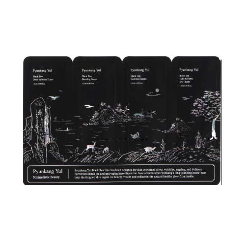 Pyunkang Yul Black Tea Sample Pouch (Black Tea Deep Infusion Toner +Black Tea Boosting Serum+Black Tea Enriched Cream+Black Tea Time Reverse Eye Cream)